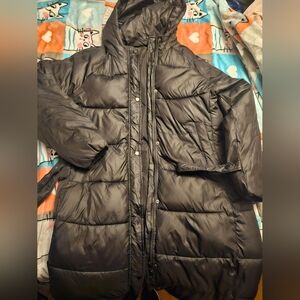 XL Extra Long Black Puffer Jacket with Hood